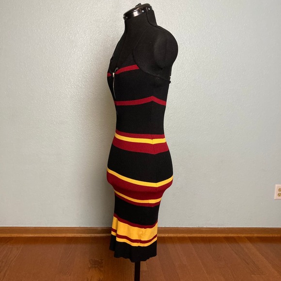 M Windsor Stripe Black Red Sweater bodycon midi fitted pencil dress Sleeveless - Picture 7 of 9